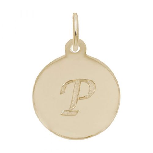 Petite Initial Disc - Script P  Charm,  Gold Plated Charm - 10-1896-16-gp