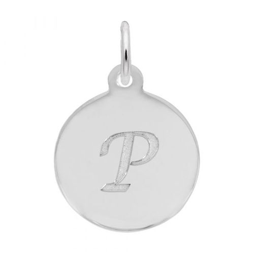 Petite Initial Disc - Script P Sterling Silver Charm- 10-1896-16-ss