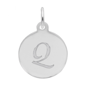 Petite Initial Disc - Script Q Sterling Silver Charm- 10-1896-17-ss
