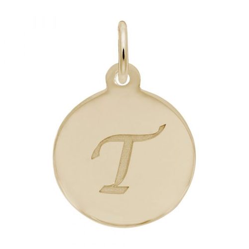 Petite Initial Disc - Script T 10k Gold Charm - 10-1896-20-10k