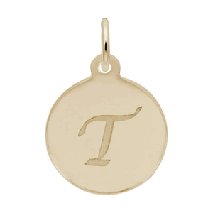 Petite Initial Disc - Script T 14k Gold Charm - 10-1896-20-14k