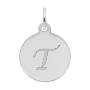 Petite Initial Disc - Script T Sterling Silver Charm- 10-1896-20-ss