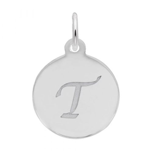 Petite Initial Disc - Script T Sterling Silver Charm- 10-1896-20-ss