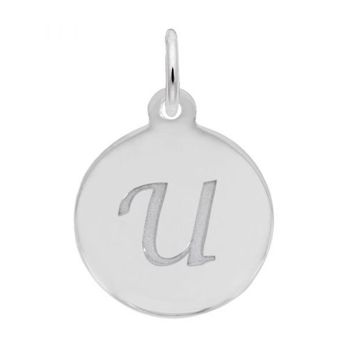 Petite Initial Disc - Script U Sterling Silver Charm- 10-1896-21-ss