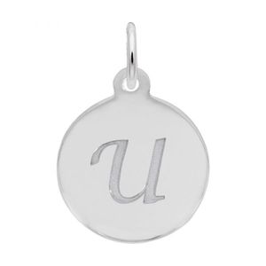 Petite Initial Disc - Script U Sterling Silver Charm- 10-1896-21-ss