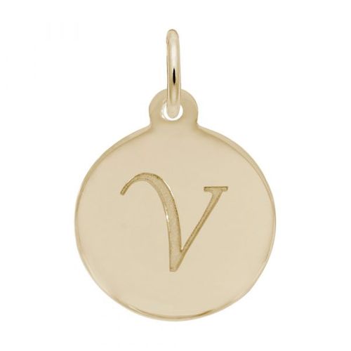 Petite Initial Disc - Script V 10k Gold Charm - 10-1896-22-10k