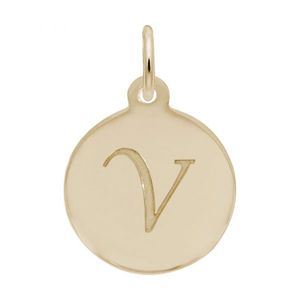 Petite Initial Disc - Script V 14k Gold Charm - 10-1896-22-14k