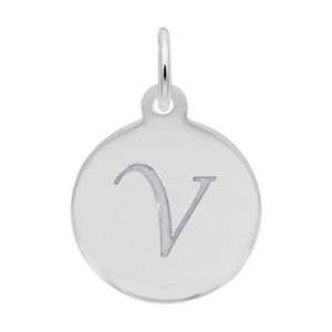 Petite Initial Disc - Script V Sterling Silver Charm- 10-1896-22-ss
