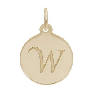 Petite Initial Disc - Script W 14k Gold Charm - 10-1896-23-14k