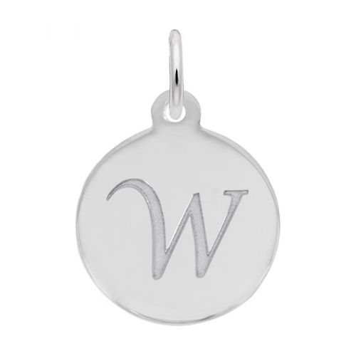 Petite Initial Disc - Script W Sterling Silver Charm- 10-1896-23-ss