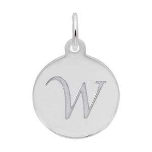 Petite Initial Disc - Script W Sterling Silver Charm- 10-1896-23-ss