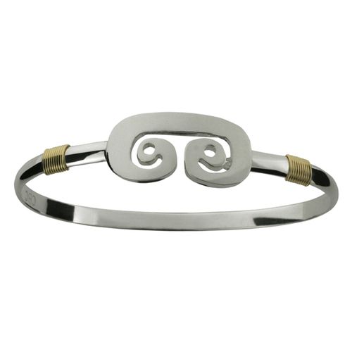 Petroglyph Hook Bracelet - Sterling Silver & 14K Gold 8mm 7.5 Inch