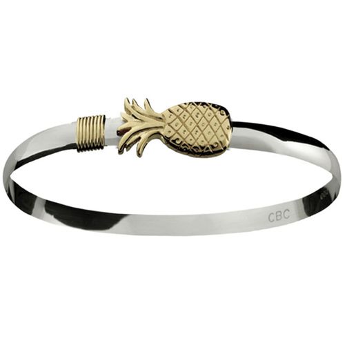Pineapple Hook Bracelet-Silver & 14K Yellow Gold 4mm 6.5 Inch