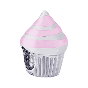 Pink Cupcake Bead Charm - 14K White Gold - 10-9183-1-wg