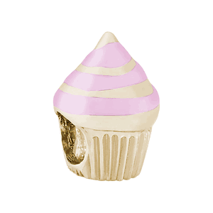 Pink Cupcake Bead Charm - Gold Plated - 10-9183-1-gp