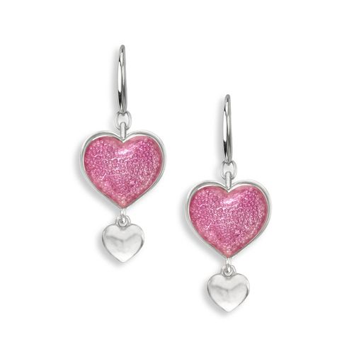Pink Dangle Heart Sterling Silver Wire Earrings 12mm  - NW0467B