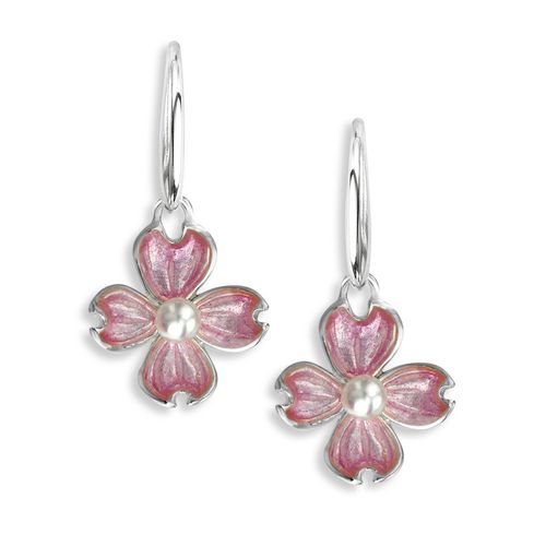 Pink Dogwood Sterling Silver Wire Earrings-Akoya Pearls 12mm  - NW0144B
