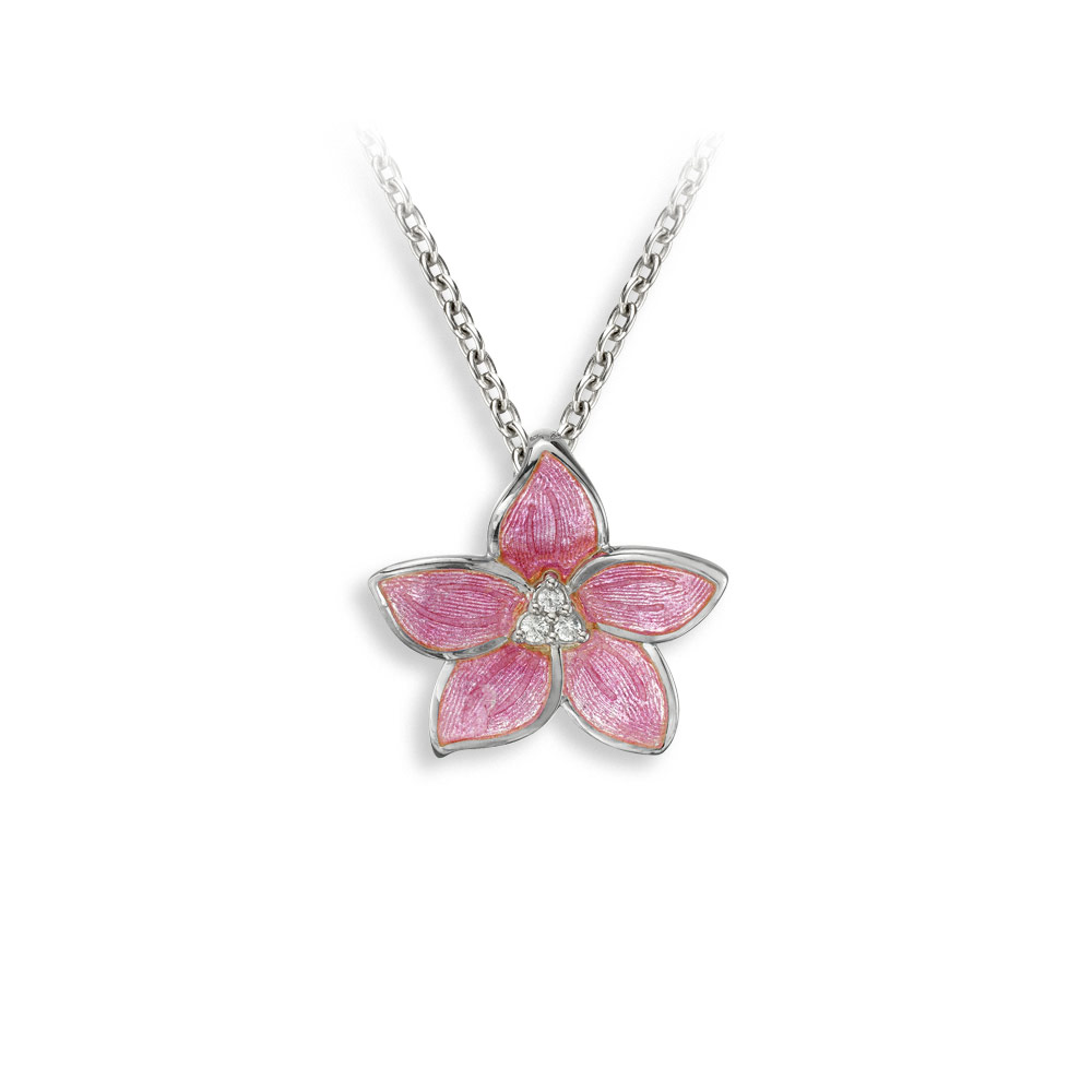 Pink Flower Necklace-White Sapphires  Sterling Silver - NN0211YC