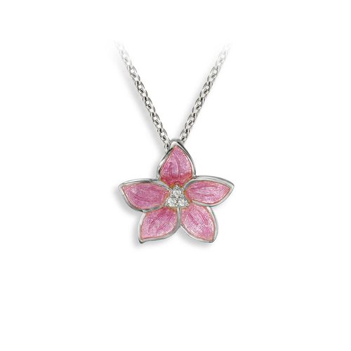 Pink Flower Necklace-White Sapphires  Sterling Silver - NN0211YC