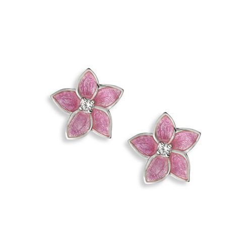 Pink Flower Post Earrings-White Sapphires  Sterling Silver - NE0212YC