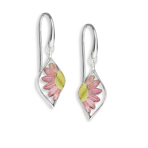Pink Flower Wire Earrings  Sterling Silver - NW0595C