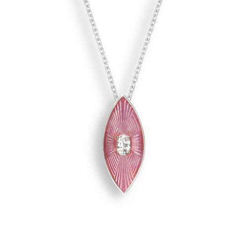 Pink Marquise Necklace in Sterling Silver with Vitreous Enamel and White Topaz. Adjustable 18 inch chain included.Rhodium Plated - NN0400SA
