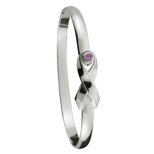 Pink Stone Awareness Hook Bracelet - Sterling Silver 5mm 7 Inch