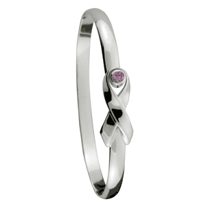 Pink Stone Awareness Hook Bracelet - Sterling Silver 5mm 8 Inch