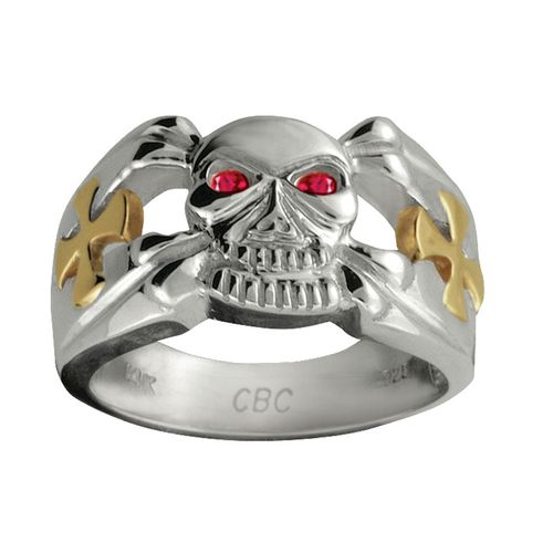 Pirate Mens Ring - Sterling Silver & 14K Yellow Gold Size 10