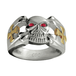 Pirate Mens Ring - Sterling Silver & 14K Yellow Gold Size 12