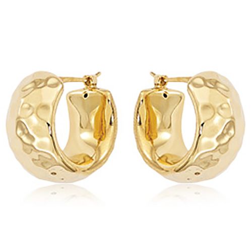 Plain Hammered Band Earrings - 14K Yellow Gold