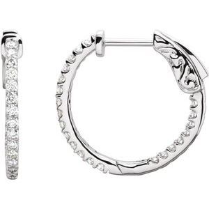 Platinum 1/2 CTW Diamond Inside-Outside 19 mm Hoop Earrings - 650183:137:P