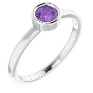 Platinum 4.5 mm Round Amethyst Ring - 71806:6322:P