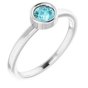 Platinum 4.5 mm Round Blue Zircon Ring - 71806:6325:P