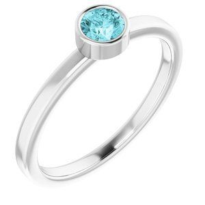 Platinum 4 mm Round Blue Zircon Ring - 71806:6083:P