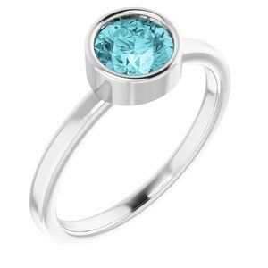 Platinum 6 mm Round Blue Zircon Ring - 71806:6183:P