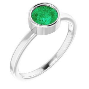 Platinum 6 mm Round Lab-Grown Emerald Ring - 71806:6167:P