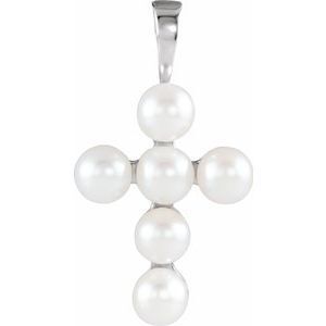 Platinum Freshwater Cultured Pearl Cross Pendant     - R42366:603:P