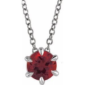 Platinum Round 6 mm Mozambique Garnet Solitaire 16-18" Necklace - 87126:6221:P
