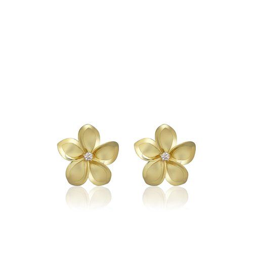 Plumeria Diamond Stud Earrings 13mm