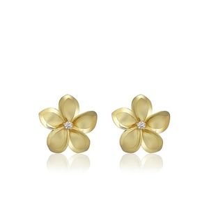 Plumeria Diamond Stud Earrings 15mm