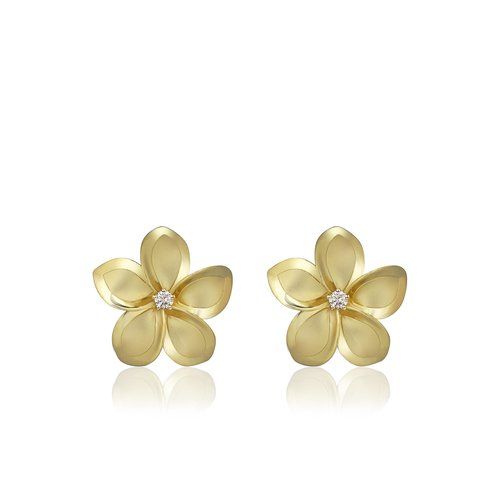 Plumeria Diamond Stud Earrings 15mm