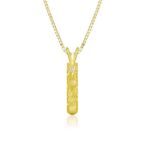 Plumeria Scroll Diamond Vertical Pendant, Hawaiian Inspired  Pendant, SVP-32