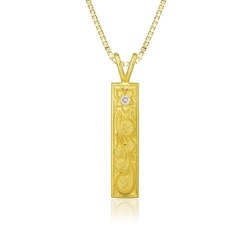 Plumeria Scroll Vertical Diamond Pendant, Hawaiian Inspired  Pendant, SVP-31