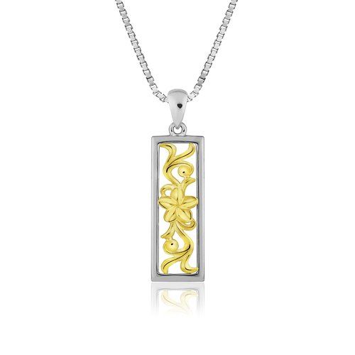 Plumeria Scroll Vertical Pendant, Hawaiian Inspired Pendant, PSP-7112