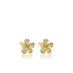 14K Yellow Gold Plumeria's Tropical Flowers Earrings