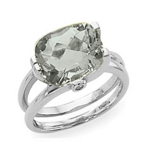 Praseolite & Diamond Ring - 14K White Gold Size 7