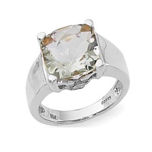 Prasiolite & Diamond Ring - 14K White Gold Size 7