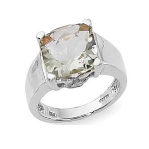 Prasiolite & Diamond Ring - 14K White Gold Size 7