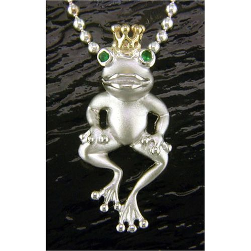 Prince Frog Pendant - Sterling Silver and 14K Gold  - SD-SGP208